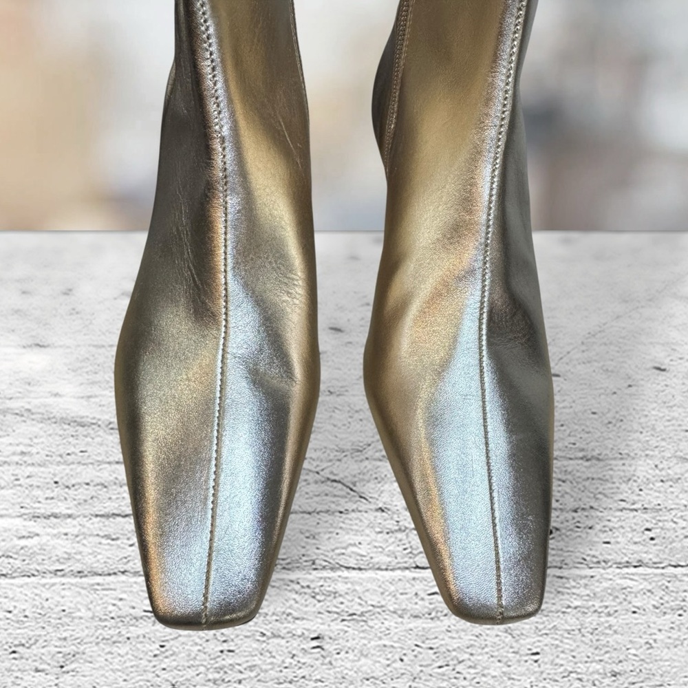 SCHUTZ Metallic Gold Women's Dellia Closed Toe Booties, 8 - Picture 3 of 10